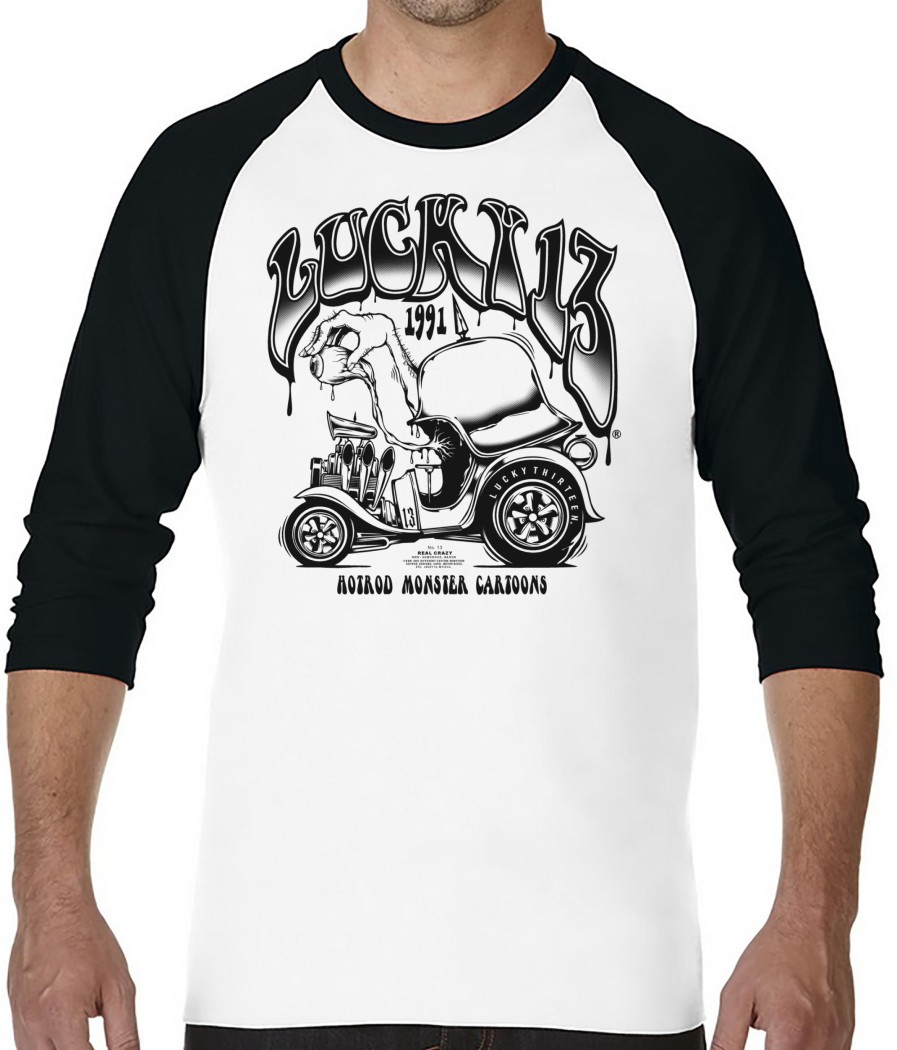 Mens Lucky 13 | The Humorous 3/4 Sleeve Raglan Tee - Black/White